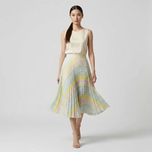 Vita Fortuna Kadın Çizgili Piliseli Midi Etek Jersey – Renkli Desenli Yazlık Kadın Etek