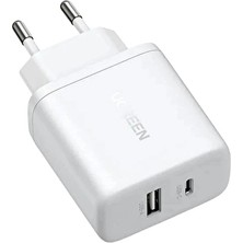 2 Adet Ugreen 20W 2 Portlu Hızlı Şarj Cihazı 1xusb-A 1xusb-C Beyaz 45310