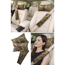 Tusba Market Simli Desenli Kadife Araç Boyun Yastığı & Emniyet Kemer Pedi 2’li – Konforlu Oto Seyahat Seti