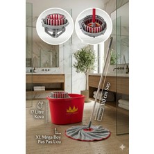 Özbience Pratik Döner Başlıklı Mop Seti, 17 Litre Yüksek Su Kapasiteli ve Mikrofiber Xl Uçlu