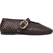 Celal Gültekin Kadın Kahverengi Bantlı Deri Babet