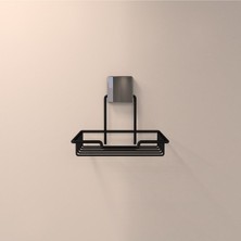Özbience Şık Siyah Dekoratif Yapıştırmalı Banyo Sabunluk Metal Hazneli