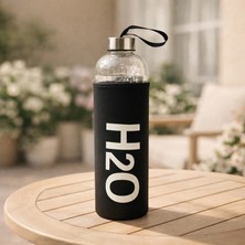 Tohana H2O 1 Lt Kılıflı Cam Matara Şeffaf Siyah Renk Hafif ve Taşınabilir Tasarım