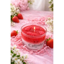 Calinda Candles Çilek Tasarımlı Mum | Çilek Kokulu %100 Soya Wax Dekoratif Mum – El Yapımı Modern Mum