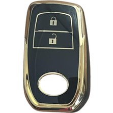 Autohan Keys Toyota Chr Hilux Corolla Land Cruiser Yaris Cross Camry Rav4 Için 2 Buton Nano Anahtar Kılıfı, Siyah Gold