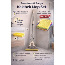 Özbience Premium Kelebek Mop 8 Parça Set, Yedek Sünger ve Su Sıkma Aparatıyla