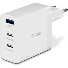 3 Adet Ttec 2SCG03B Ttec Smartcharger Trio Gan 65W Pd Seyahat Hızlı Şarj Aleti 2 Usb-C+Usb-A-Beyaz