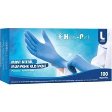 Nitril Eldiven, Mavi, Pudrasız, L Beden, 1P=100 Adet