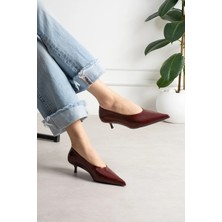Shoetek Louod Kadın Stıletto Ince Topuklu Kırışık Bordo Deri