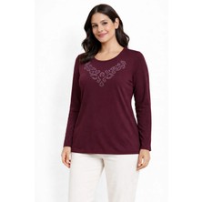 Mutlu City Yeni Desen Taş Işlemeli Yuvarlak Yaka Likralı Anne Penye Bluz 6670