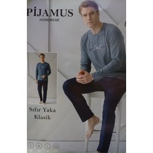 Pijamus Erkek Sıfır Yaka Klasik Geniş Kalıp Penye Pijama Takımı