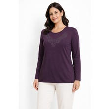 Mutlu City Yeni Desen Taş Işlemeli Yuvarlak Yaka Likralı Anne Penye Bluz 6670