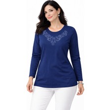 Mutlu City Yeni Desen Taş Işlemeli Yuvarlak Yaka Likralı Anne Penye Bluz 6670