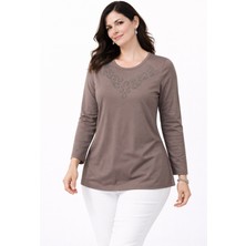 Mutlu City Yeni Desen Taş Işlemeli Yuvarlak Yaka Likralı Anne Penye Bluz 6670