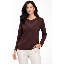 Mutlu City Yeni Desen Taş Işlemeli Yuvarlak Yaka Likralı Anne Penye Bluz 6670