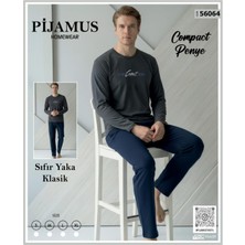 Pijamus Erkek Sıfır Yaka Klasik Geniş Kalıp Penye Pijama Takımı