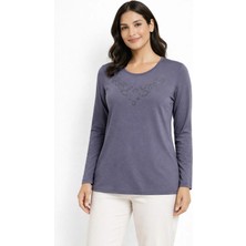 Mutlu City Yeni Desen Taş Işlemeli Yuvarlak Yaka Likralı Anne Penye Bluz 6670