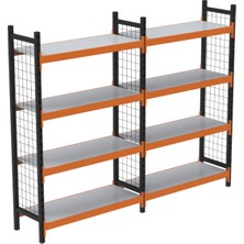 Rafburada 4 Katlı Duble Dekoratif Midi Rack - Ekonomik Depo,arşiv, Kiler Rafı  SIYAH-TURUNCU-35X150 CM-100 cm