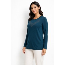 Mutlu City Yeni Desen Taş Işlemeli Yuvarlak Yaka Likralı Anne Penye Bluz 6670