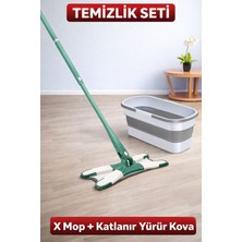 Özbience Çok Amaçlı 360° Döner Başlıklı Katlanabilir Mop ve Kendinden Sıkma Kova