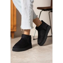 rasputin Mini Siyah Süet Içi Kürklü Kalın Taban Kadın Bot