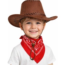 Bsre Kahverengi Kovboy Şapka ve Kırmızı Bandana Seti (Çocuk Için)