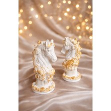 2’li Gold Detaylı At Figürü Biblo Seti – Dekoratif Taş Heykel, Salon & Masa Üstü Lüks Obje