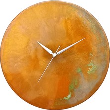 Copper Empire El Yapımı Şık Tasarım Yuvarlak Bakır Turuncu Dekoratif Duvar Saati