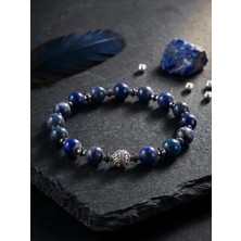 Sırlı Taş Lapis Lazuli, Hematit, Gümüş Doğal Taş Bileklik, Unisex Bileklik, Tasarım Bileklik Ayarlanabilir