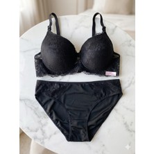 Biricik İç Giyim Siyah Dantelli Dolgusuz Sütyen Külot Takımı