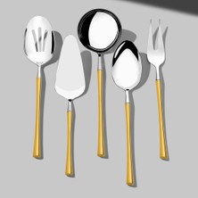 Nehir Marbella Altın Sade 5 Parça Paslanmaz Çelik Servis Takımı