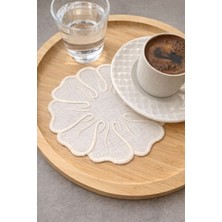 Mora Tekstil 6’lı Çiçek Nakışlı Sunum Peçetesi – Keten Kumaş Kahve Yanı & Davet Masası Parti Peçetesi