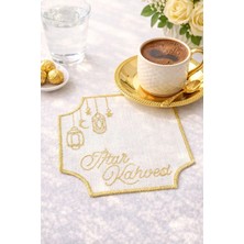 Mora Tekstil Ramazan Özel Iftar Kahvesi Nakışlı Amerikan Servis – 6’lı Set | Lüks Altın Işlemeli Kahve Sunum Peçetesi