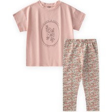 Cigit Desenli Taytlı T-Shirt Takım 2-10 Yaş Pudra Pembe