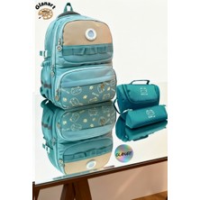 Glanart Ful Astarlı 5 Bölmeli Ilk Öğretim Çantası (Termoslu Beslenme+ Kalemlik ) Set . Su Geçirmez Kumaş