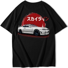 Brz Collection Unisex Oversize R34 Jdm Skyline T-Shirt Siyah