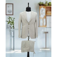 Beystil Sivri Yaka Krem Spor Casual Jogger Takım Gofre - Slim Fit