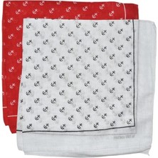 Bandana Kırmızı Beyaz Çapa Desenli
