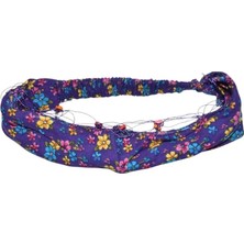 Lastikli Paraşüt Bandana Çiçekli Boncuklu Mor