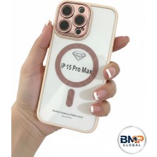 BMP GLOBAL Iphone 15 Pro Max Uyumlu Simli Magsafe Destekli Işıltılı Şeffaf Kılıf