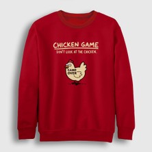 Presmono Unisex Kırmızı Chicken Game Over Tavuk Oyunu Sweatshirt