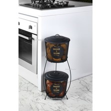 Leylart Lüx Ferforje Iki Katlı Metal Patates ve Soğan Saklama Kovası Fileli Siyah