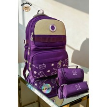 Glanart Ful Astarlı 5 Bölmeli Ilk Öğretim Çantası (Termoslu Beslenme+ Kalemlik ) Set . Su Geçirmez Kumaş