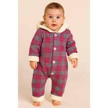 Chicsy Baby Kışlık Tatlı Kareli Içi Peluşlu Kapüşonlu Düğmeli Bebek Tulum