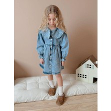 Cg Kids Fiyonk Taşlı Işlemeli Jean Kot Denim Elbise Kız Çocuk Süper Kalite