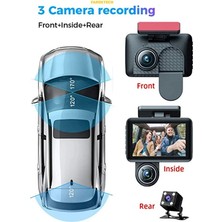 FaroxTech 3 Kameralı Araç Kamerası | Ön Iç Arka Kayıt | Arka Kamera Dahil | 1080P Full Hd | Gece Görüşü