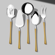 Nehir Marbella Altın Saten 5 Parça Paslanmaz Çelik Servis Takımı