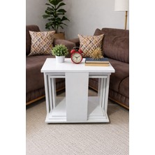 Nenu Novazigon Sehpa 3'lü- Beyaz - Yan Sehpa - Servis Sehpası - Çok Amaçlı Sehpa -Salon Sehpası