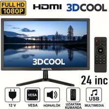 3DCool 3D-24LXAE 24" Full Hd HDMI VGA USB Hoparlörlü Kumandalı 12V LED Monitör
