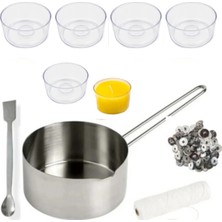 Adin Tasarım Yılbaşı Mum Yapım Seti Mum Eritme Kabı 500 ml Karıştırma Kaşığı Fitil Tutacağı Mum Kabı Mika 5li